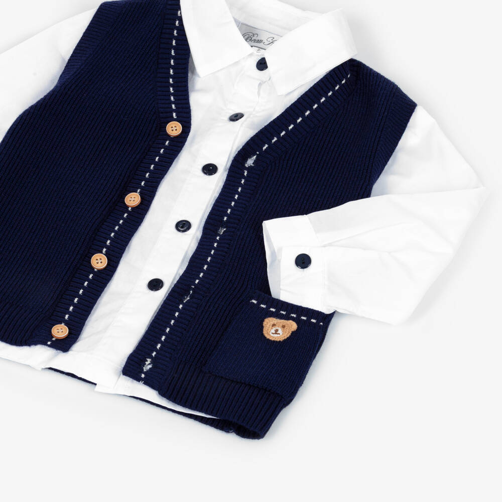 Beau KiD-Boys Navy Blue & White Trouser Set | Childrensalon Outlet