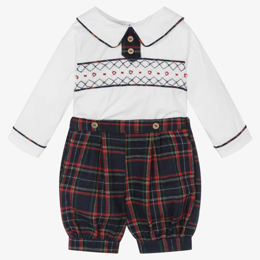 Beau KiD-Boys Navy Check Shorts Set | Childrensalon Outlet