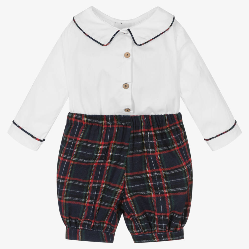 Beau KiD-Boys Navy Check Shorts Set | Childrensalon Outlet