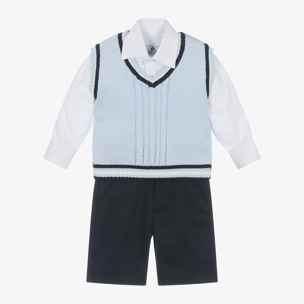 Beau KiD-طقم شورت مزيج قطن لون كحلي وأزرق فاتح للأولاد | Childrensalon Outlet