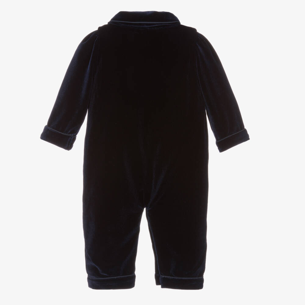 Beau KiD-Boys Navy Velvet Romper Suit | Childrensalon Outlet