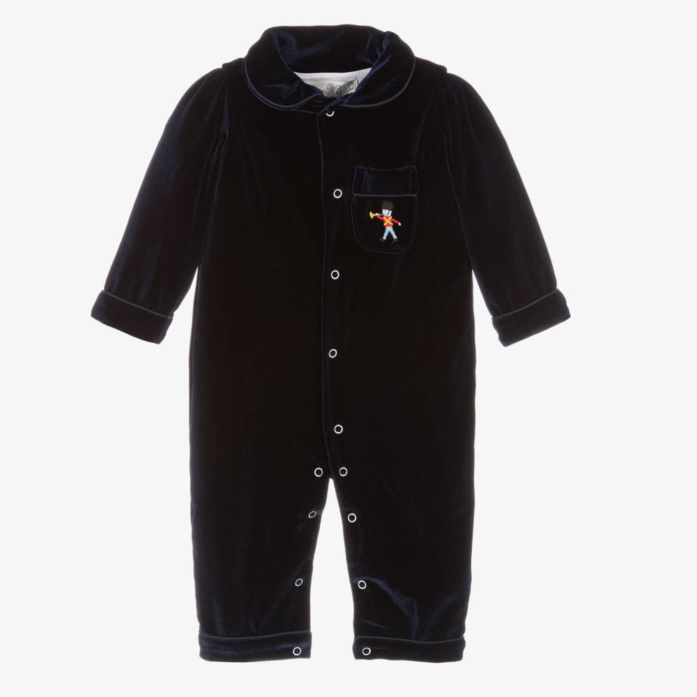 Beau KiD-Boys Navy Velvet Romper Suit | Childrensalon Outlet