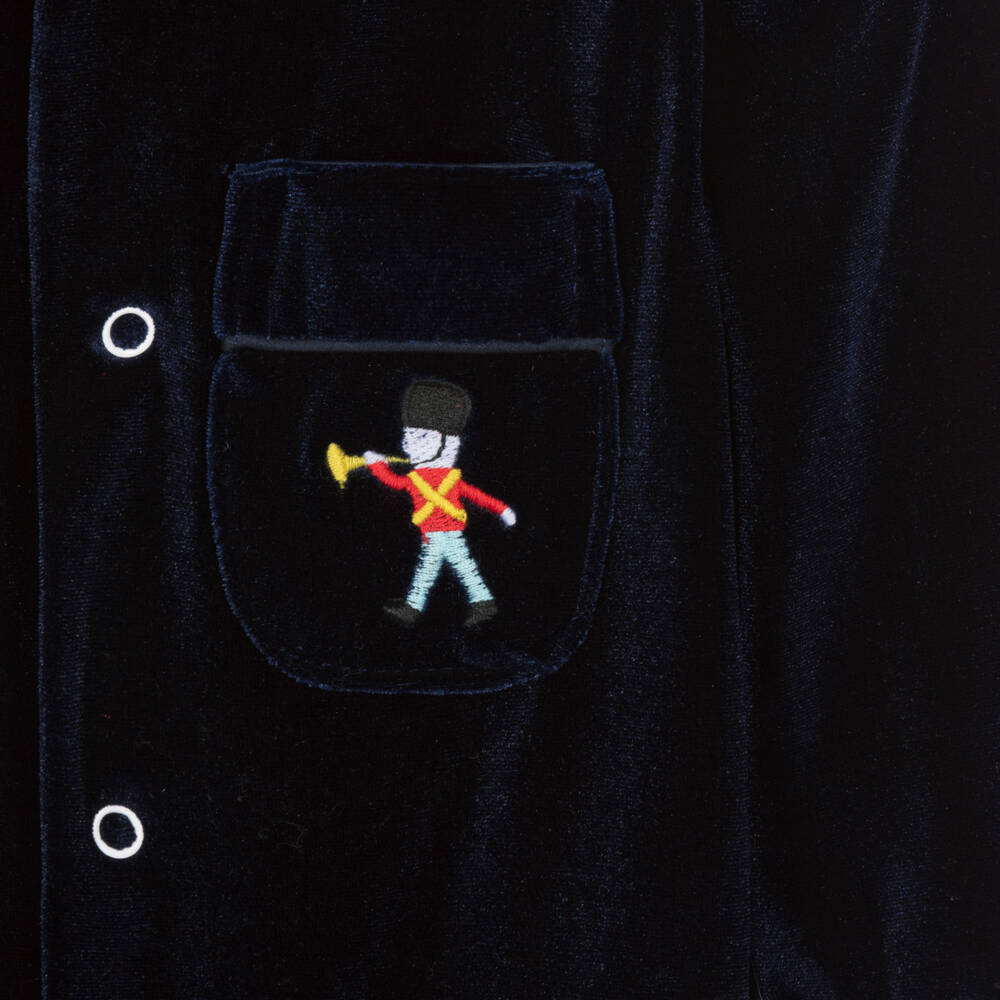 Beau KiD-Boys Navy Velvet Romper Suit | Childrensalon Outlet