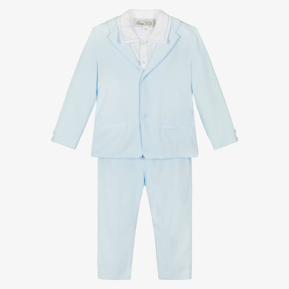 Beau KiD-Boys Pale Blue Cotton Suit & Shirt | Childrensalon Outlet