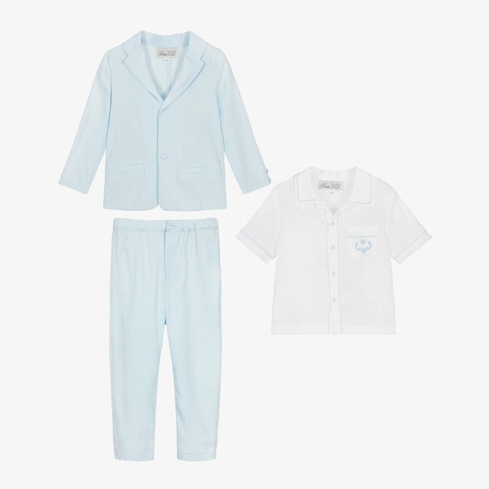 Beau KiD-Boys Pale Blue Cotton Suit & Shirt | Childrensalon Outlet