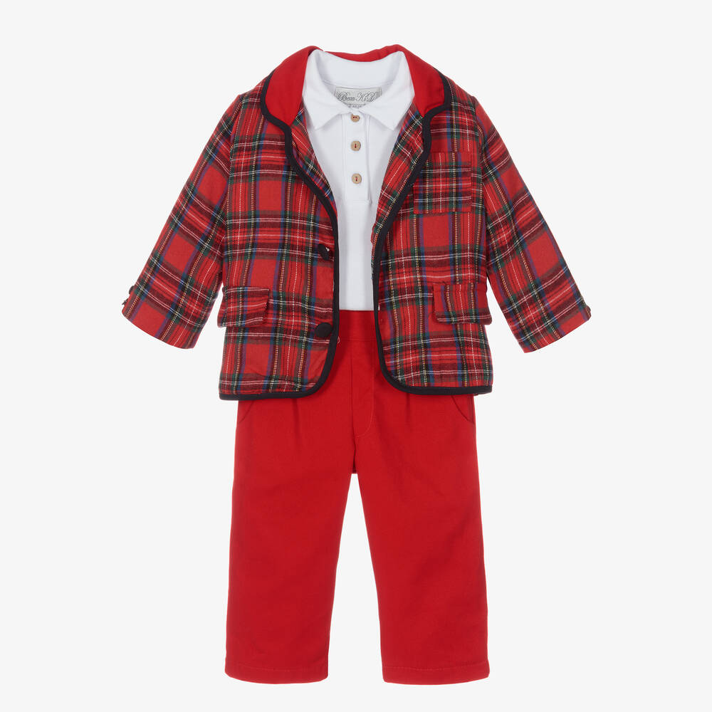 Beau KiD - Boys Red 3 Piece Tartan Suit  | Childrensalon