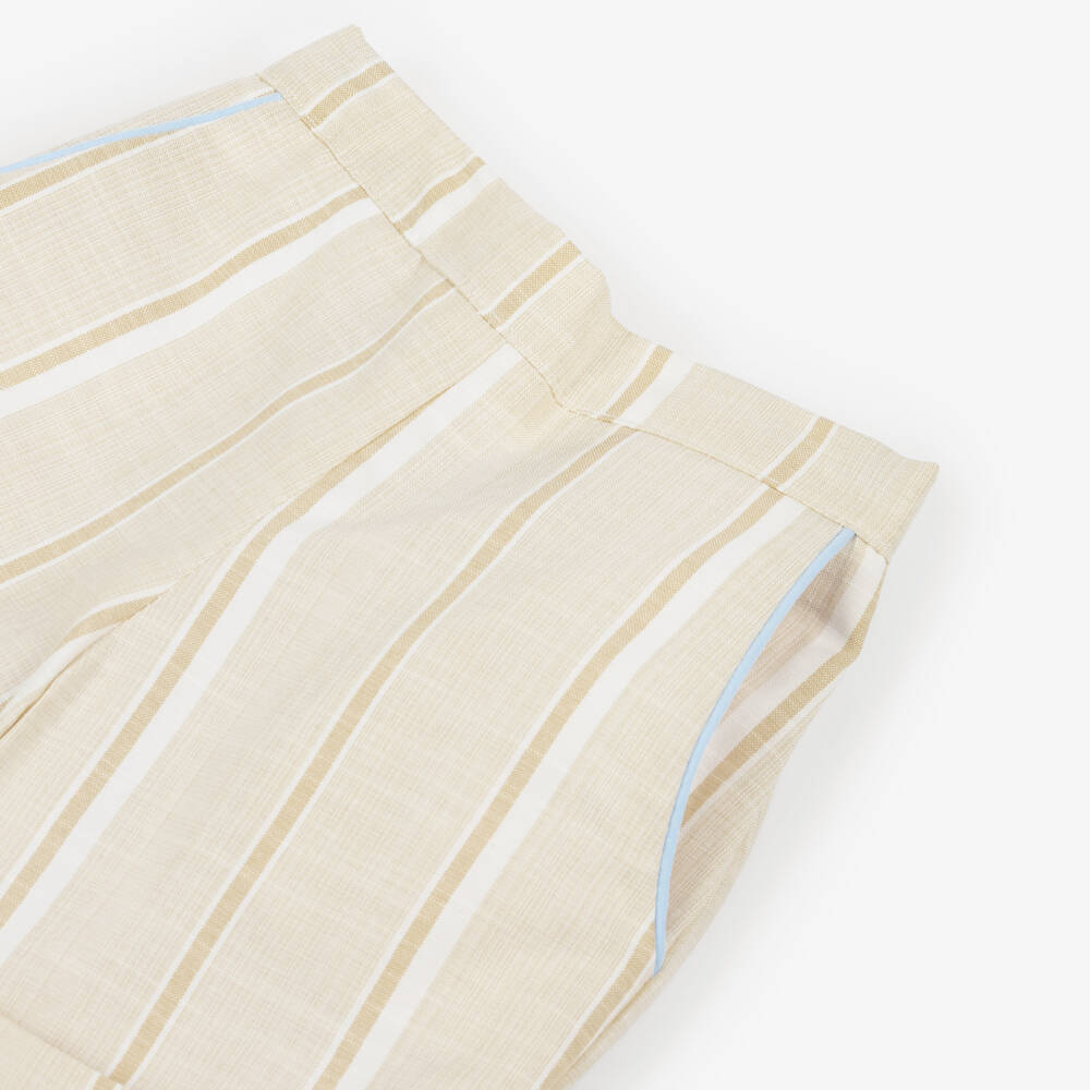Beau KiD-Boys White & Beige Cotton Shorts Set with Smocking | Childrensalon Outlet