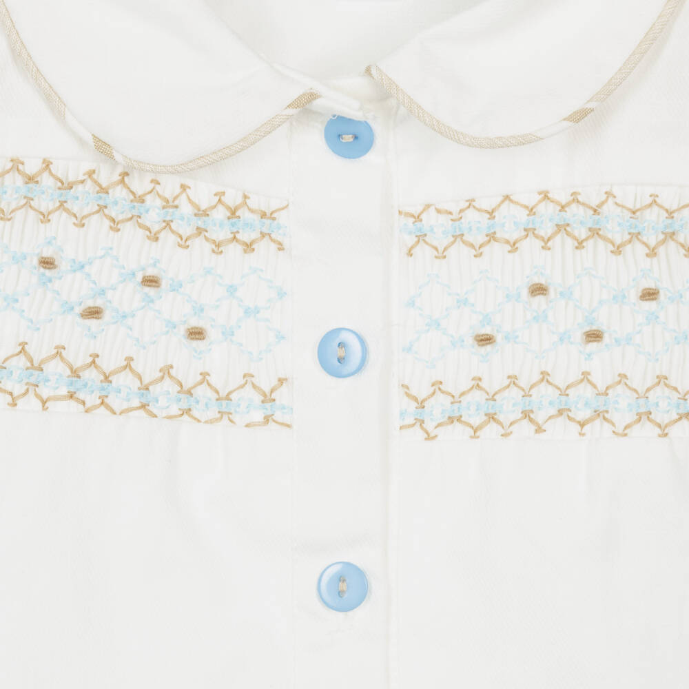 Beau KiD-Boys White & Beige Cotton Shorts Set with Smocking | Childrensalon Outlet
