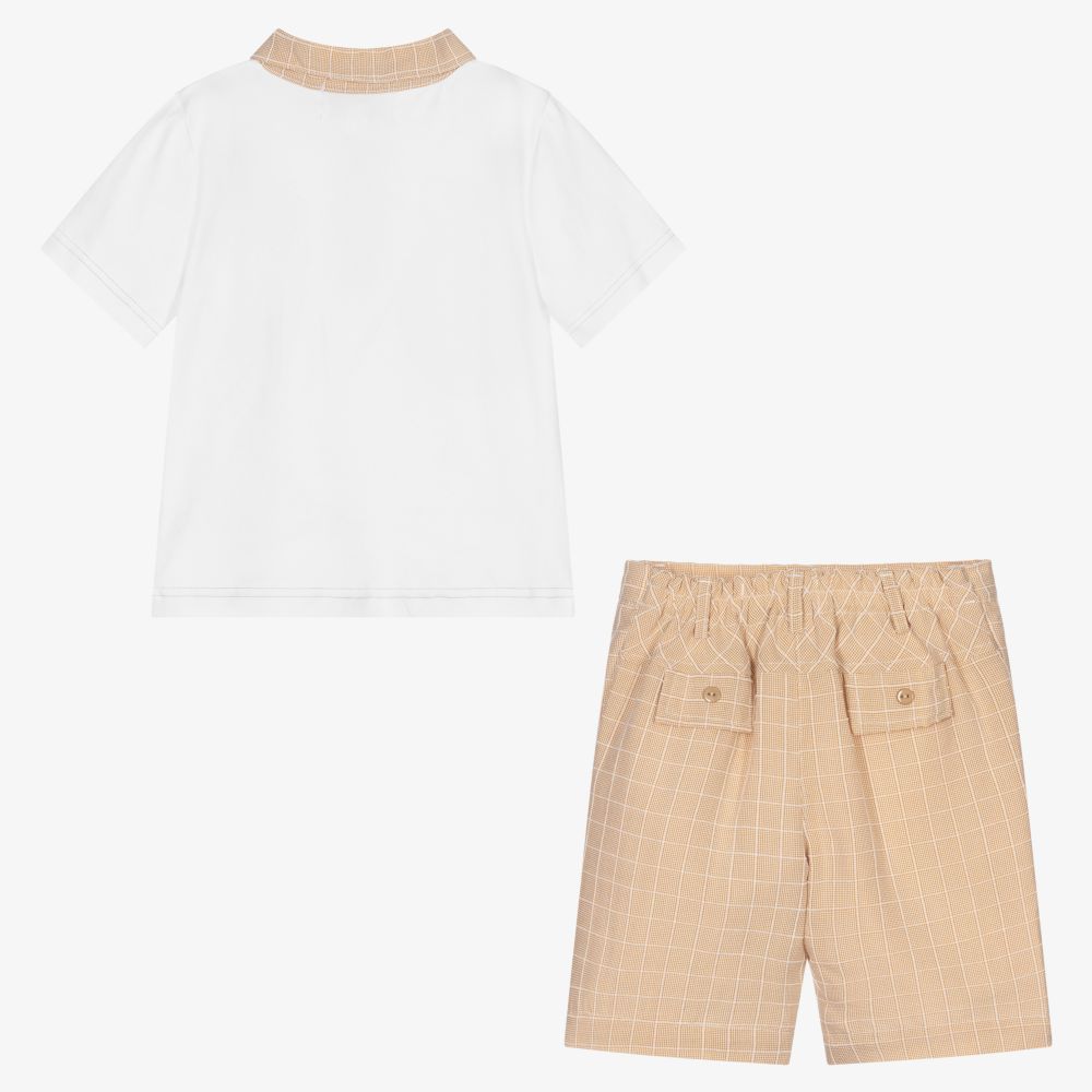 Beau KiD-Boys White & Beige Shorts Set | Childrensalon Outlet