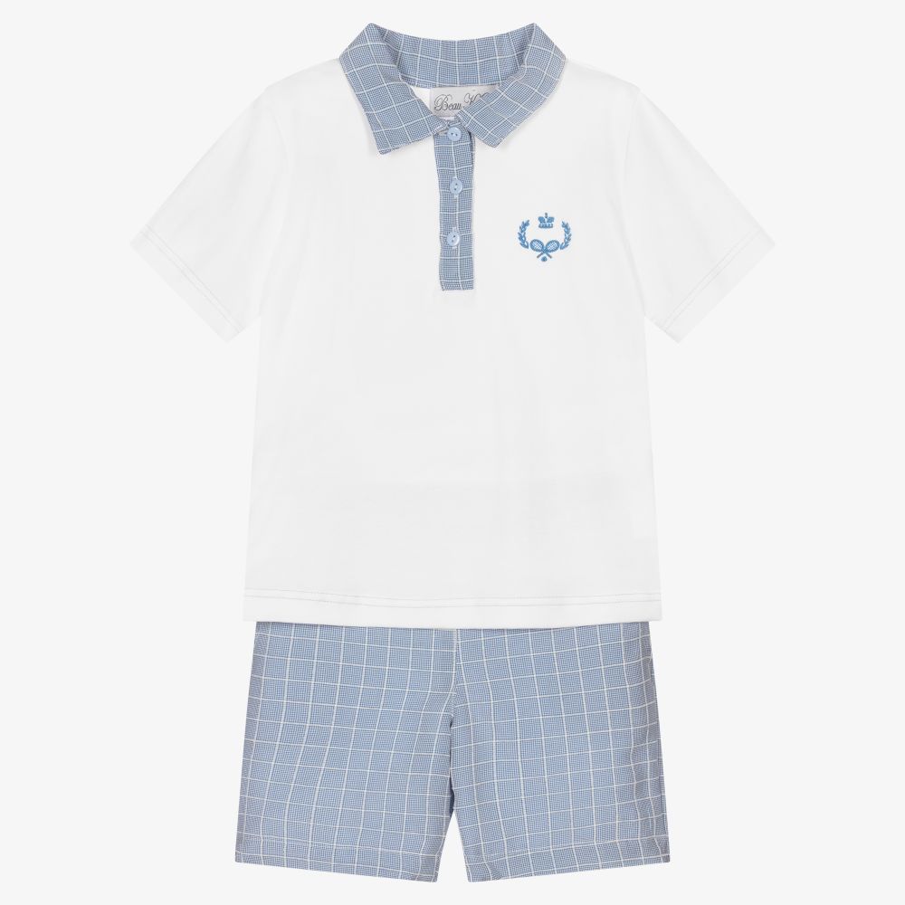 Beau KiD - Boys White & Blue Shorts Set | Childrensalon