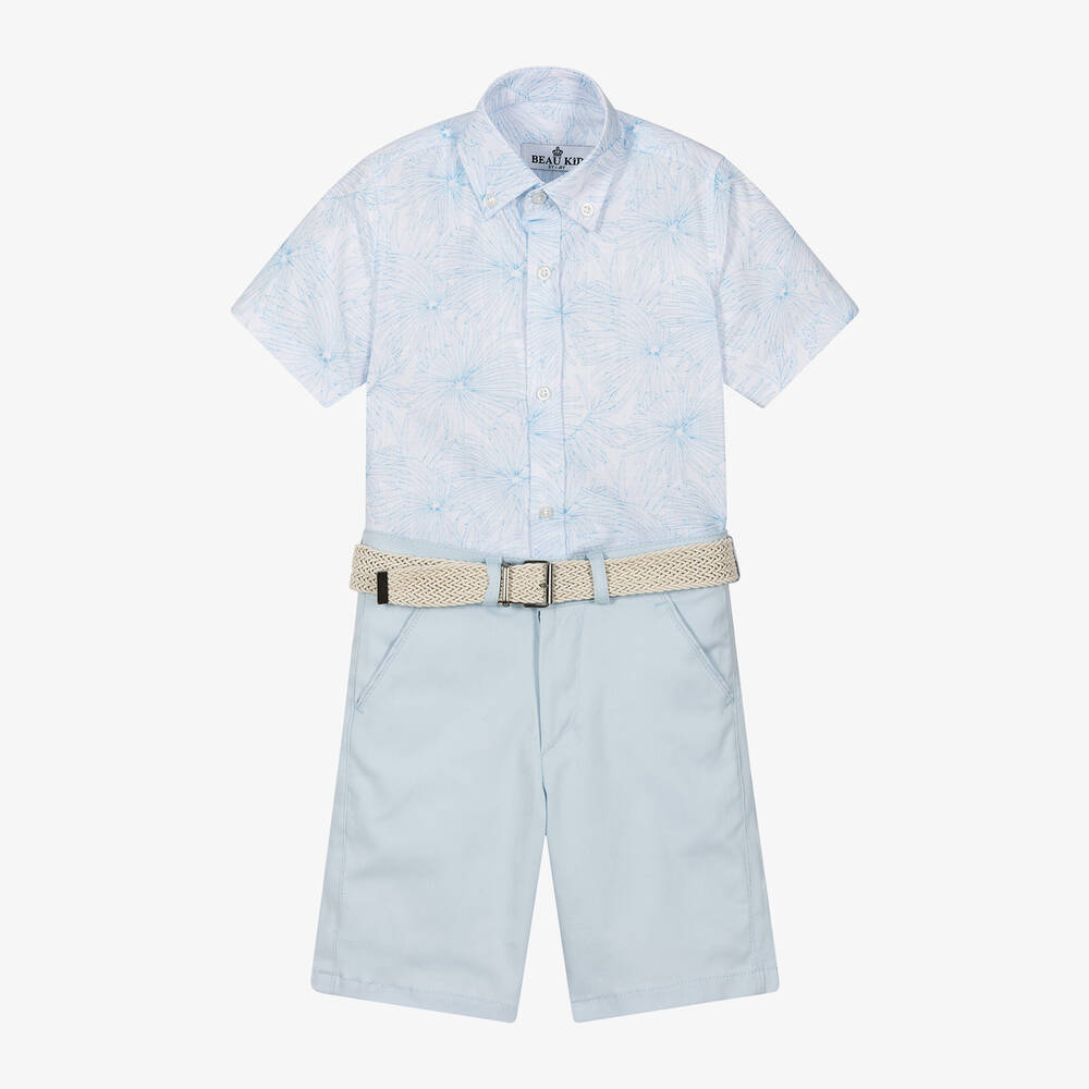 Beau KiD-Boys White & Blue Shorts Set | Childrensalon Outlet