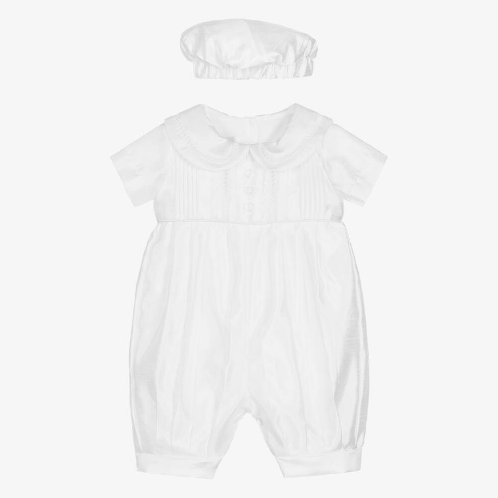 Beau KiD-Boys White Satin Babysuit Ensemble | Childrensalon Outlet