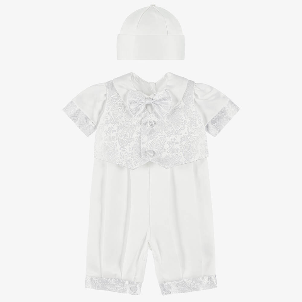 Beau KiD-Boys White Satin Babysuit Set | Childrensalon Outlet