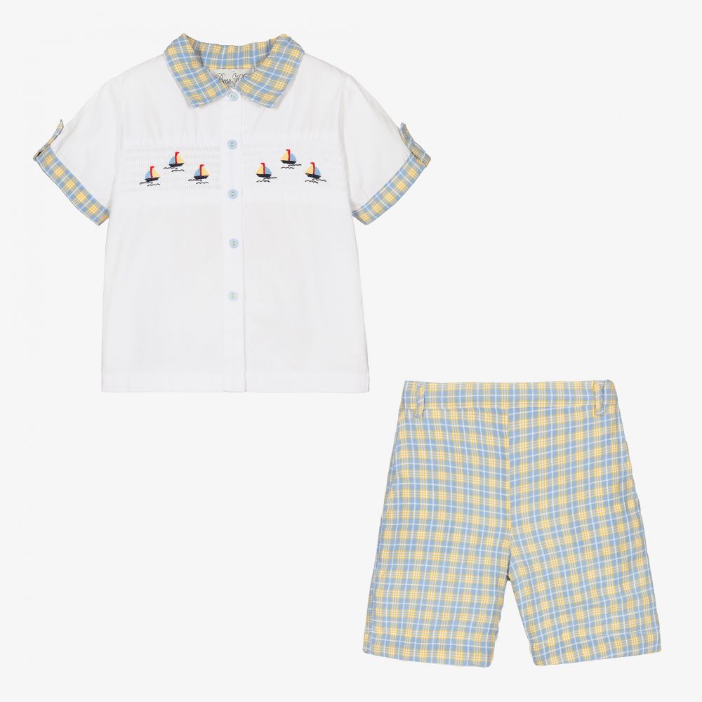 Beau KiD-Boys Yellow & Blue Shorts Set | Childrensalon Outlet