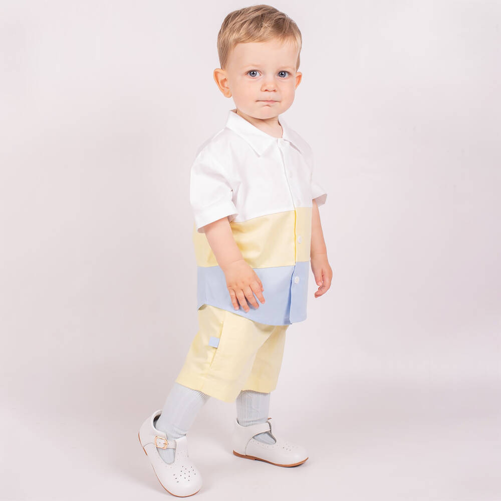 Beau KiD-Boys Yellow Colourblock Cotton Shorts Set | Childrensalon Outlet