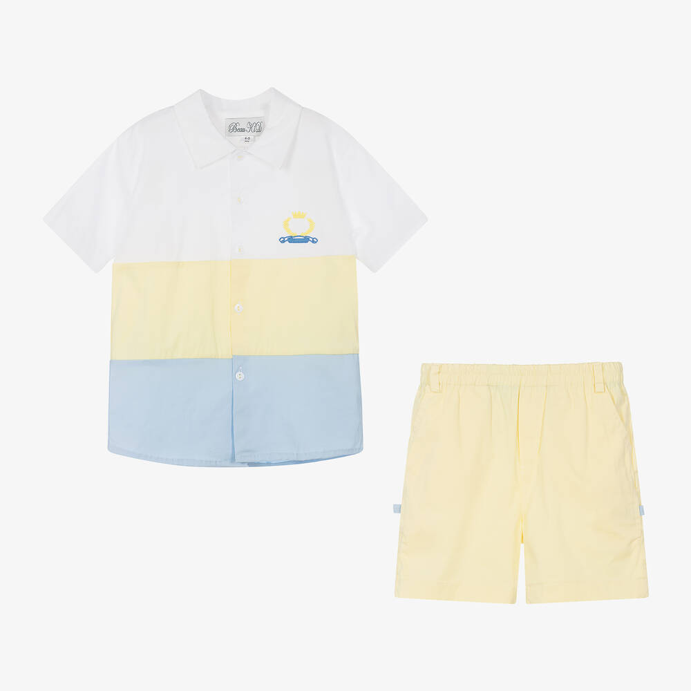 Beau KiD-Boys Yellow Colourblock Cotton Shorts Set | Childrensalon Outlet