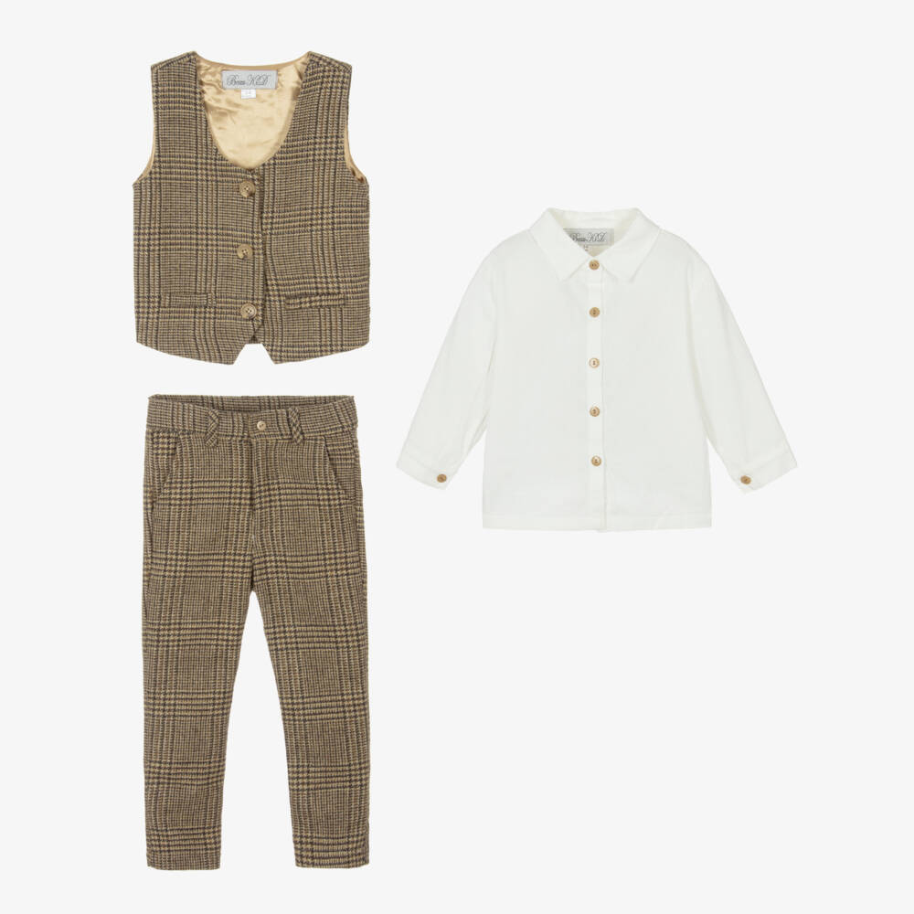Beau KiD-Brown Houndstooth Trouser Set | Childrensalon Outlet