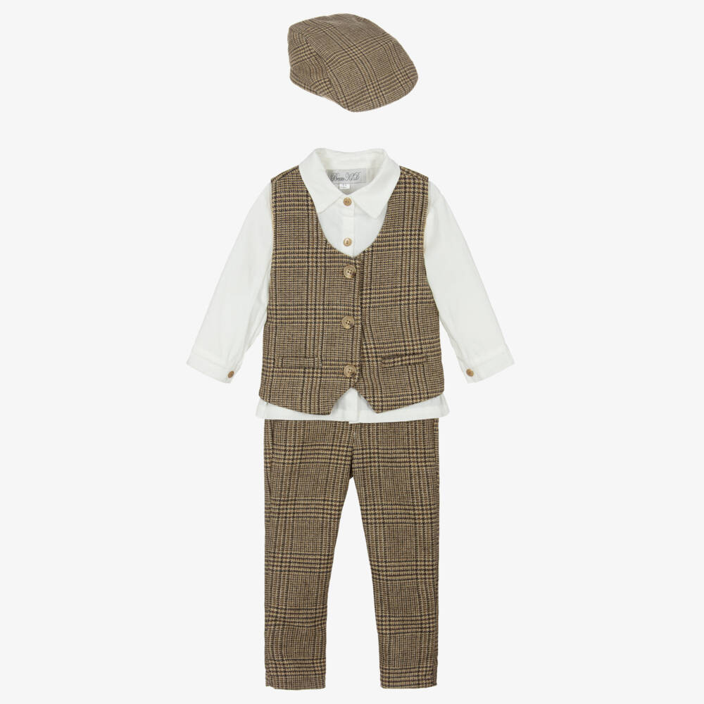 Beau KiD-Brown Houndstooth Trouser Set | Childrensalon Outlet