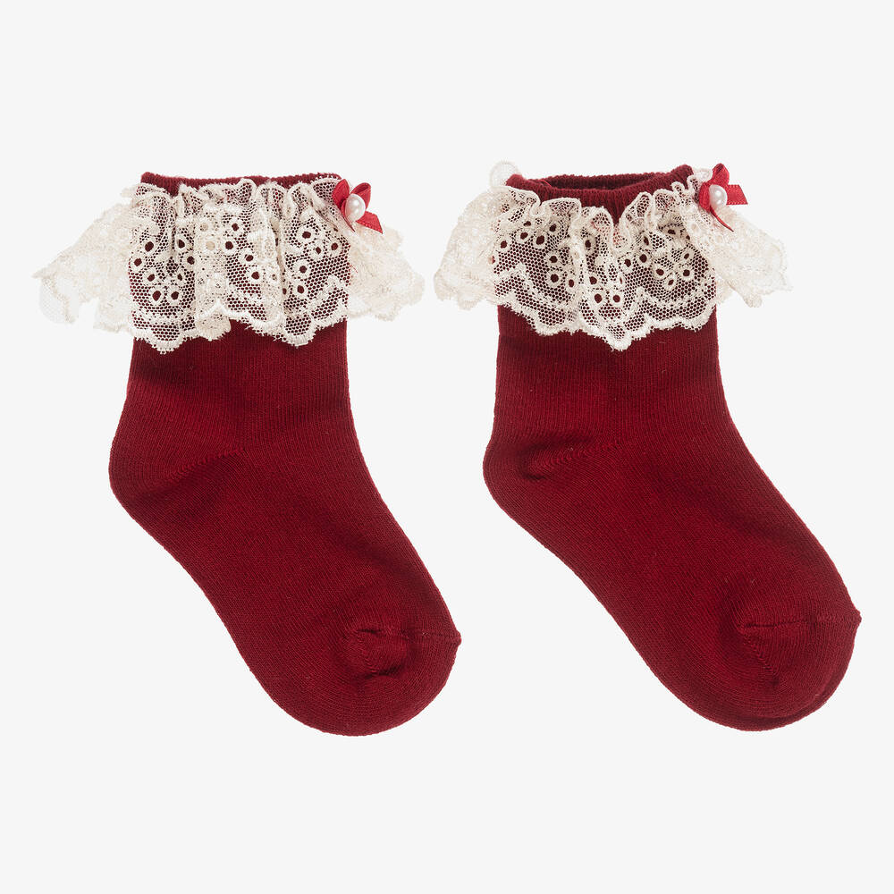 Beau KiD - Dark Red Cotton & Lace Socks  | Childrensalon