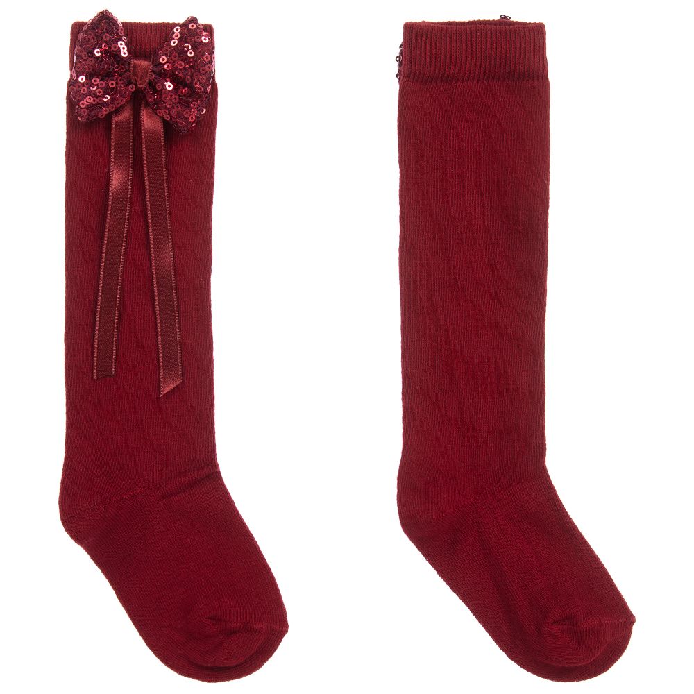 Beau KiD - Dark Red Long Sequin Bow Socks | Childrensalon