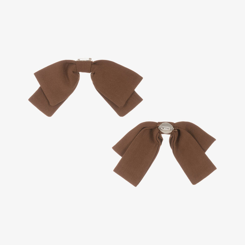 Beau KiD-Girls Beige & Brown Pleated Skirt Set with Bow Brooch | Childrensalon Outlet