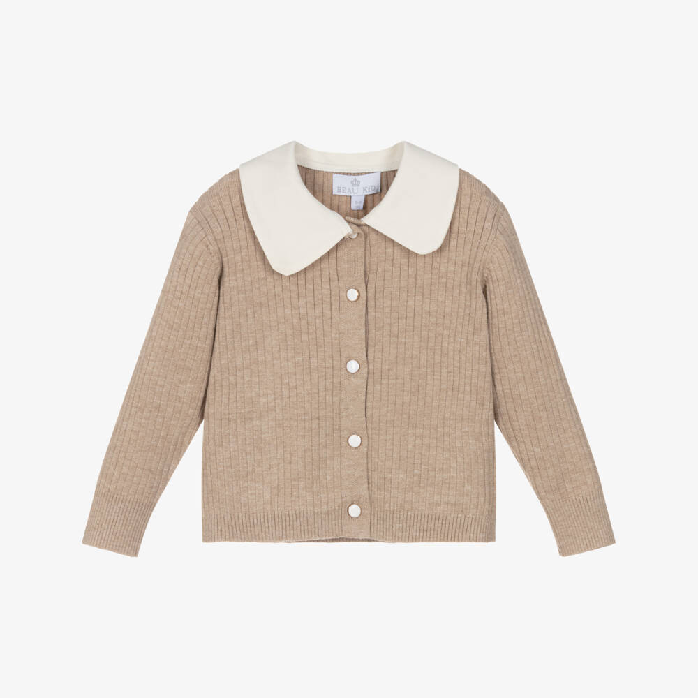 Beau KiD-Girls Beige & Brown Pleated Skirt Set with Bow Brooch | Childrensalon Outlet