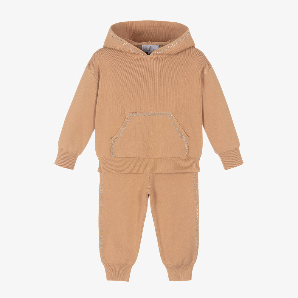 Beau KiD-Girls Beige Knitted Tracksuit  | Childrensalon Outlet