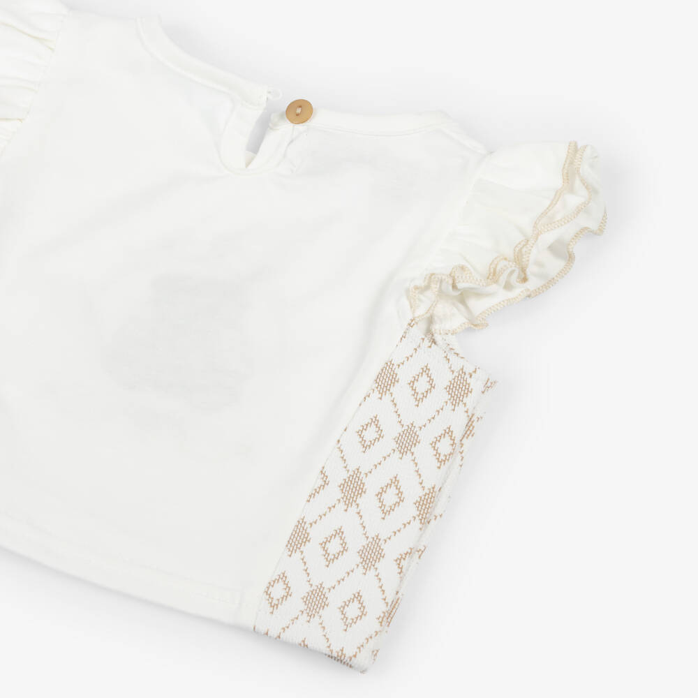Beau KiD-Girls Beige & White Frilled Cotton Shorts Set | Childrensalon Outlet