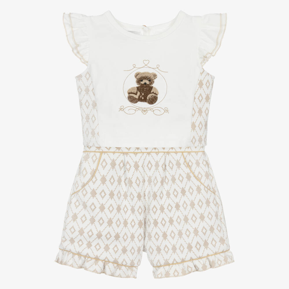 Beau KiD-Girls Beige & White Frilled Cotton Shorts Set | Childrensalon Outlet
