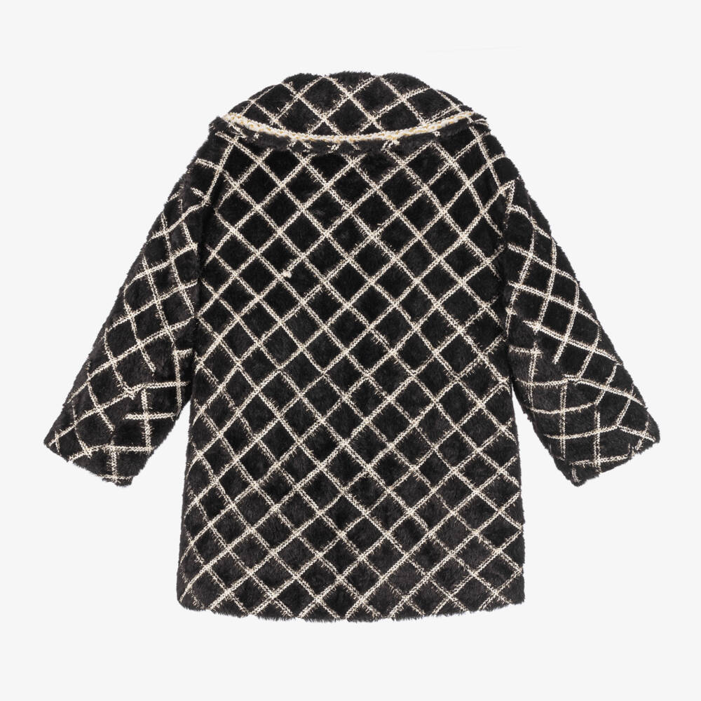 Beau KiD-Girls Black Check Faux Fur Jacket | Childrensalon Outlet