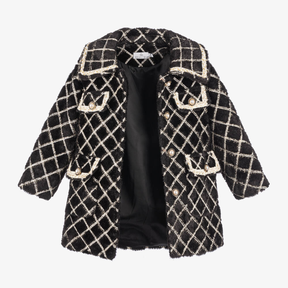 Beau KiD-Girls Black Check Faux Fur Jacket | Childrensalon Outlet