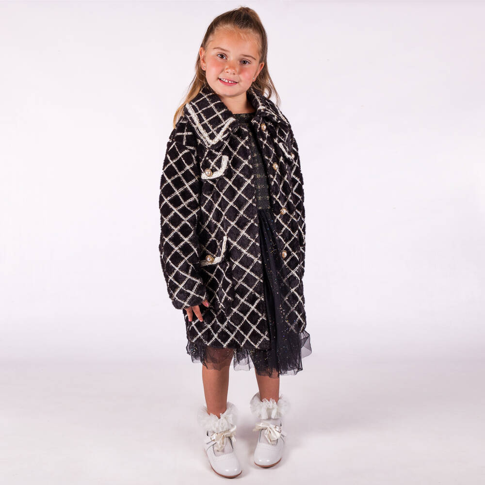Beau KiD-Girls Black Check Faux Fur Jacket | Childrensalon Outlet