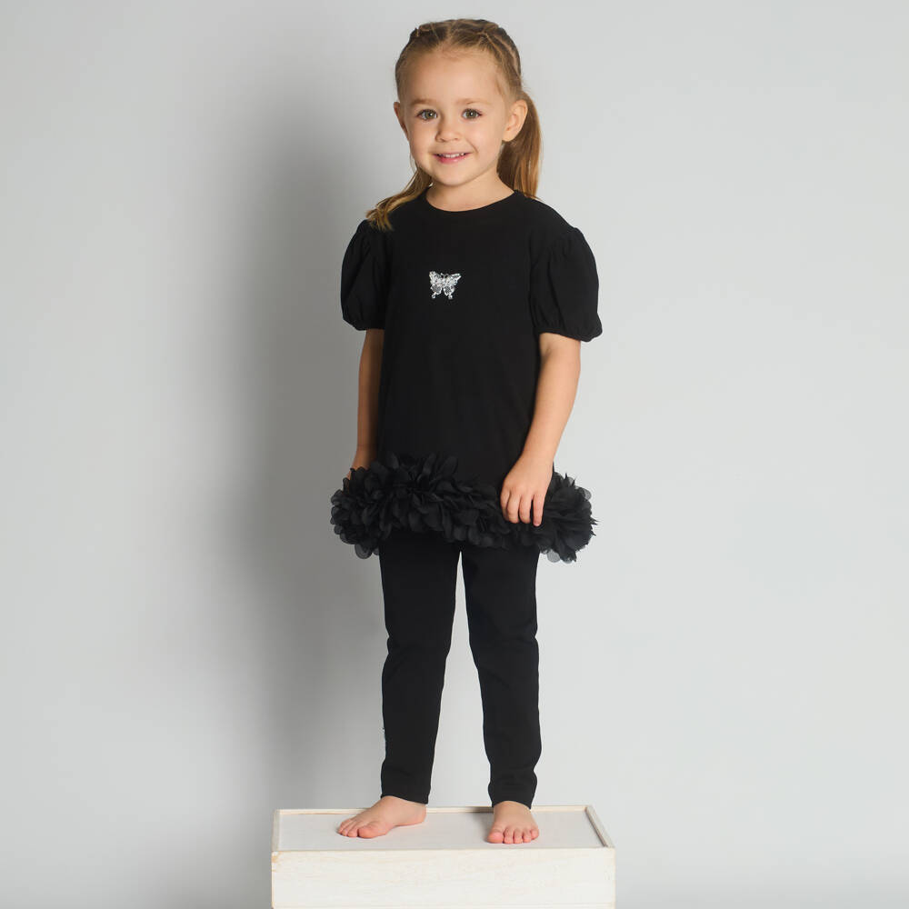 Beau KiD-Girls Black Cotton Ruffle Leggings Set | Childrensalon Outlet
