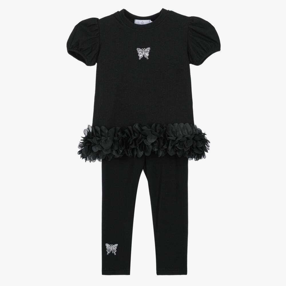 Beau KiD-Girls Black Cotton Ruffle Leggings Set | Childrensalon Outlet