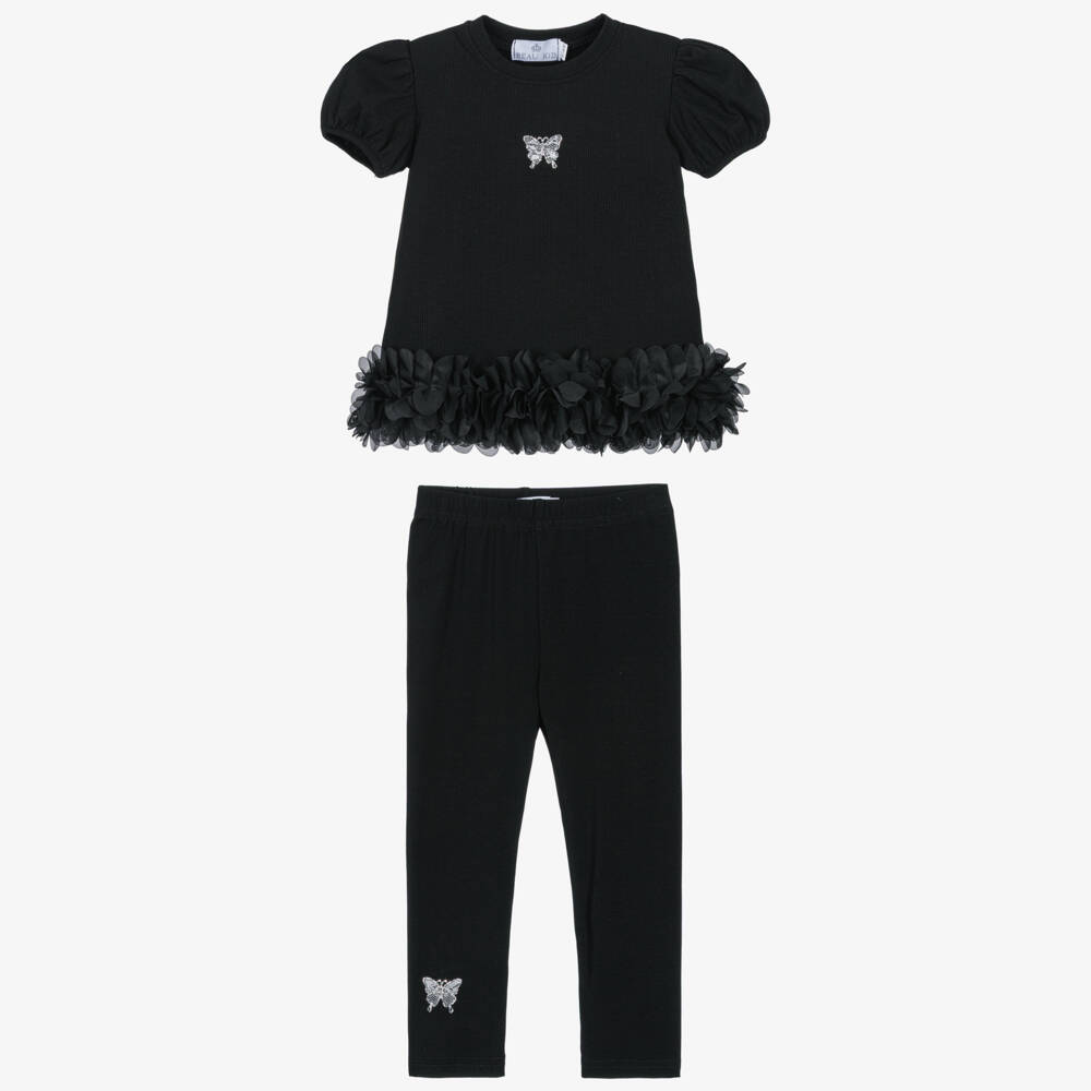 Beau KiD-Girls Black Cotton Ruffle Leggings Set | Childrensalon Outlet