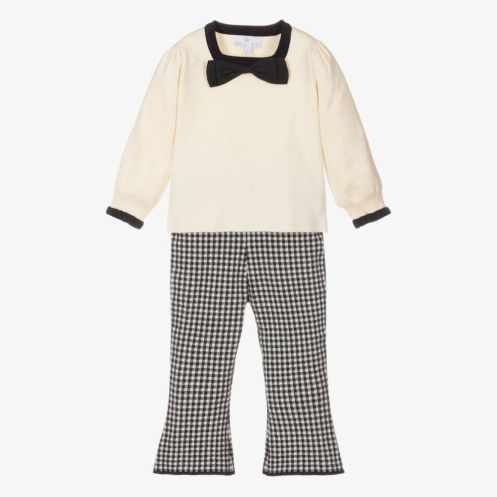 Beau KiD - Girls Black & Ivory Knitted Trouser Set | Childrensalon