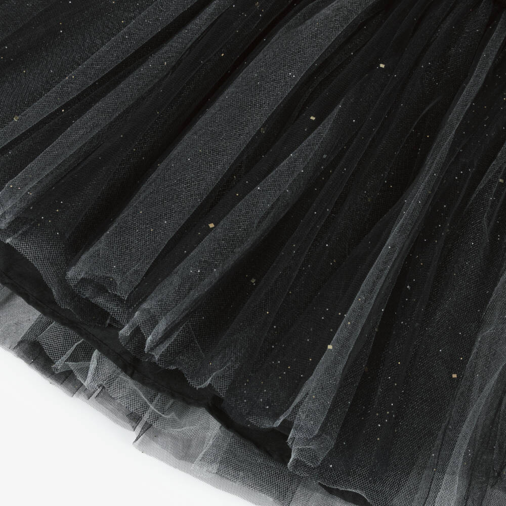 Beau KiD-Girls Black Knit & Tulle Dress with Diamanté Bow | Childrensalon Outlet