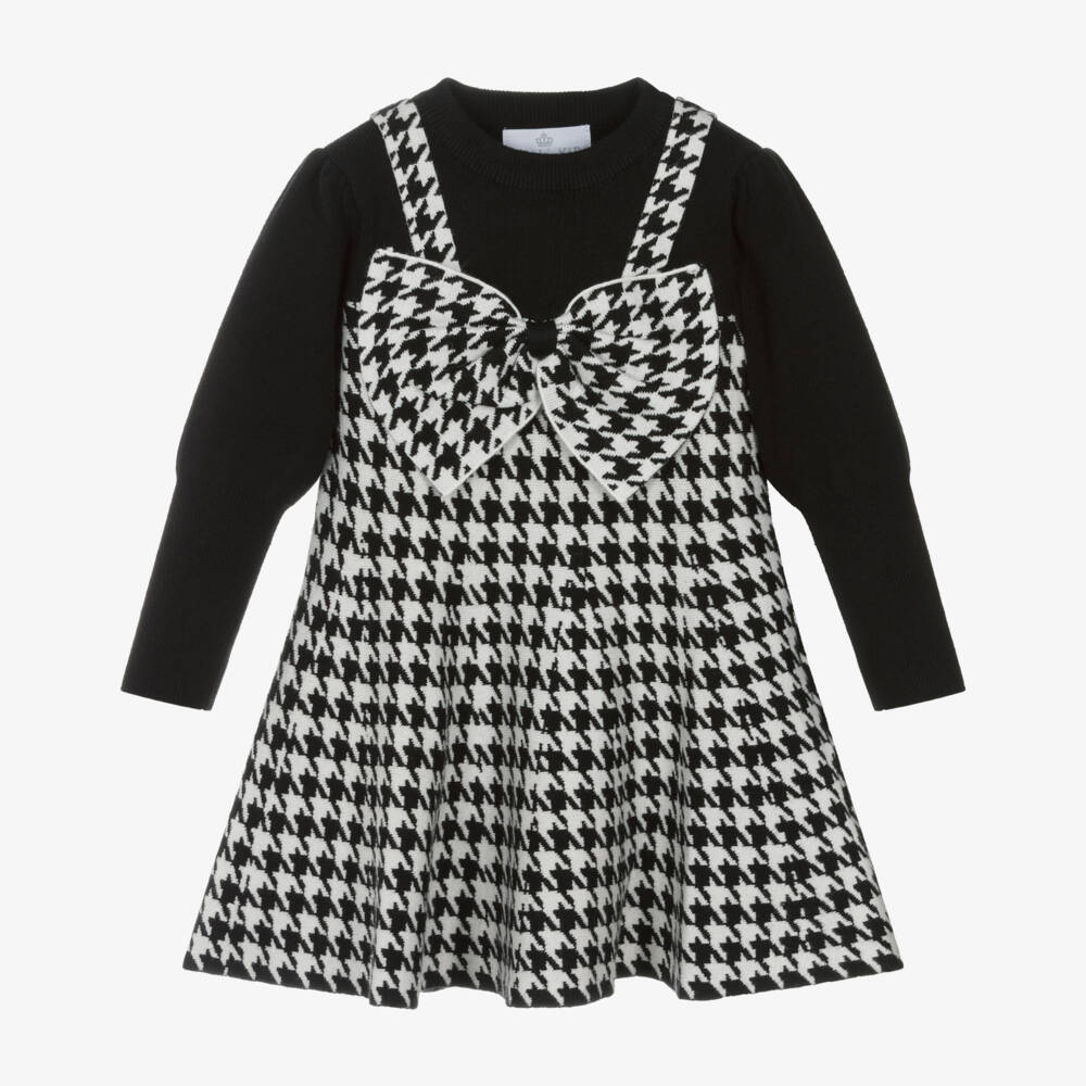 Beau KiD-Girls Black & White Knitted Houndstooth Dress | Childrensalon Outlet