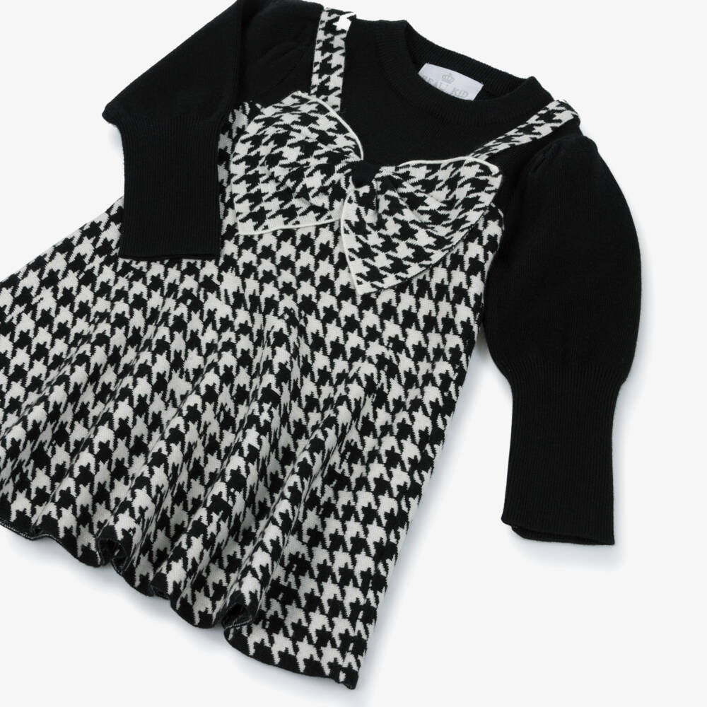Beau KiD-Girls Black & White Knitted Houndstooth Dress | Childrensalon Outlet