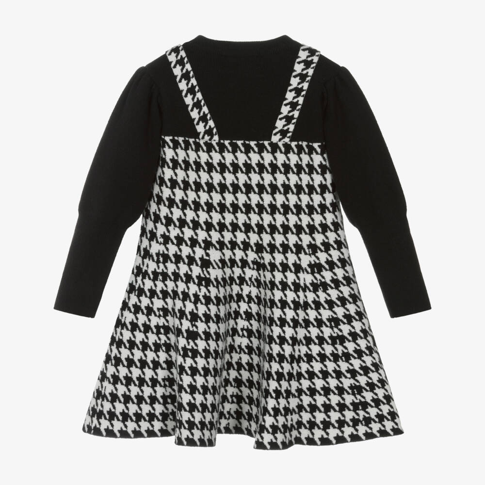Beau KiD-Girls Black & White Knitted Houndstooth Dress | Childrensalon Outlet