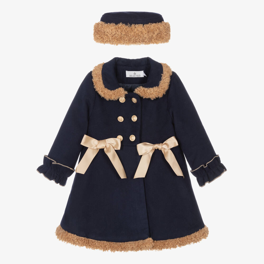 Beau KiD - طقم معطف وقبعة لون كحلي للبنات | Childrensalon