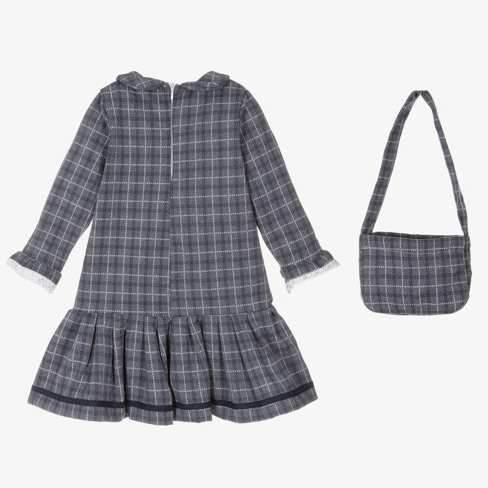 Beau KiD-Синее платье в клетку с бантом и сумка | Childrensalon Outlet
