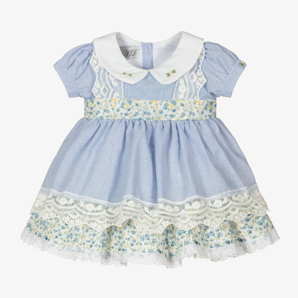 Beau KiD - Girls Blue Cotton & Lace Dress | Childrensalon