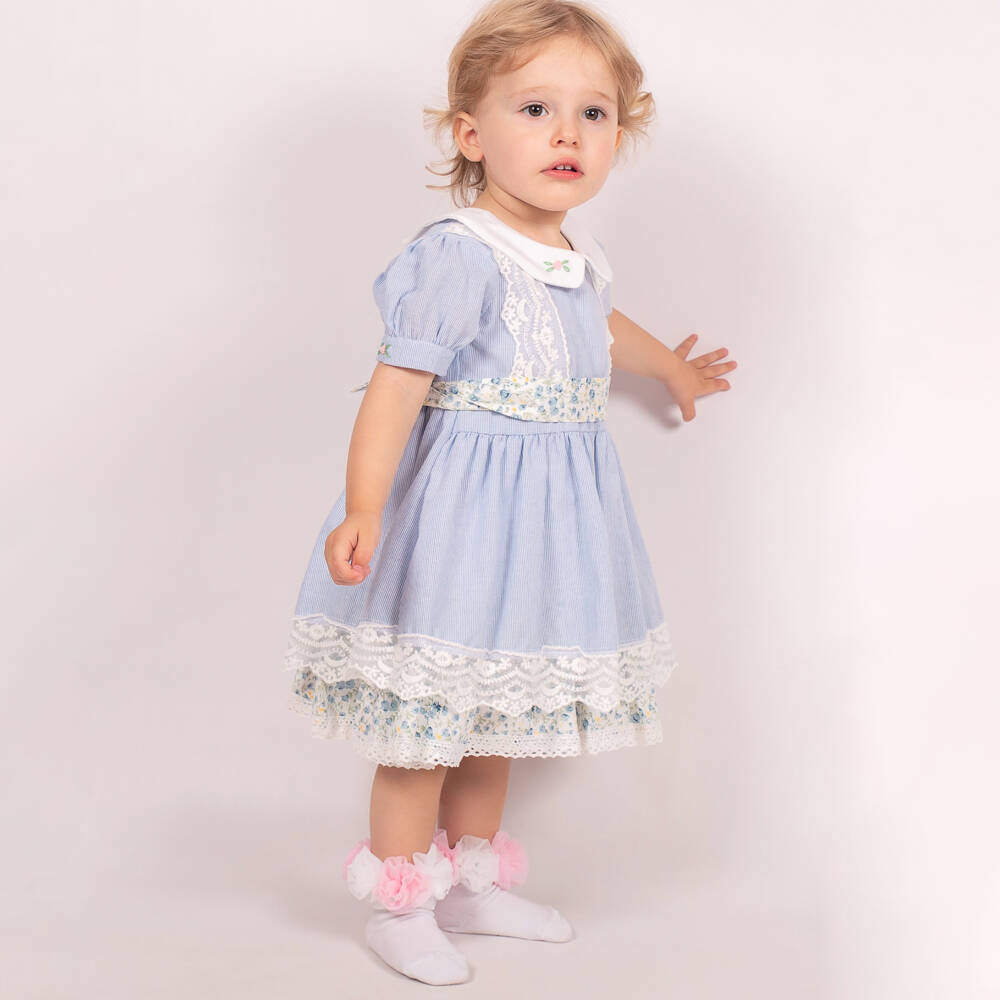 Beau KiD-Girls Blue Cotton & Lace Dress | Childrensalon Outlet