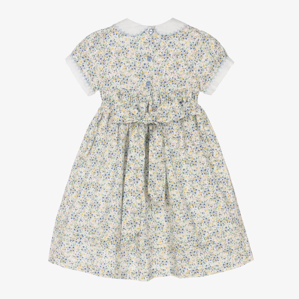 Beau KiD-Girls Blue Floral Smocked Dress | Childrensalon Outlet