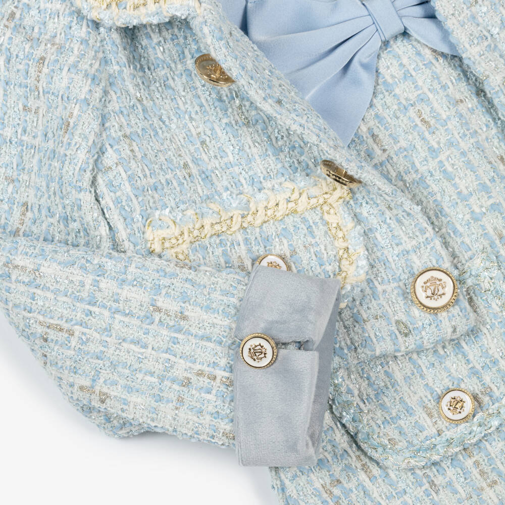 Beau KiD-Girls Blue & Gold Tweed Dress Set with Enamelled Buttons | Childrensalon Outlet
