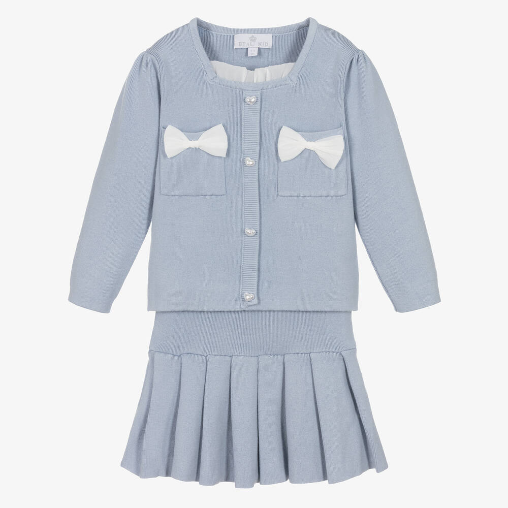 Beau KiD - Ensemble jupe bleu en maille fille | Childrensalon