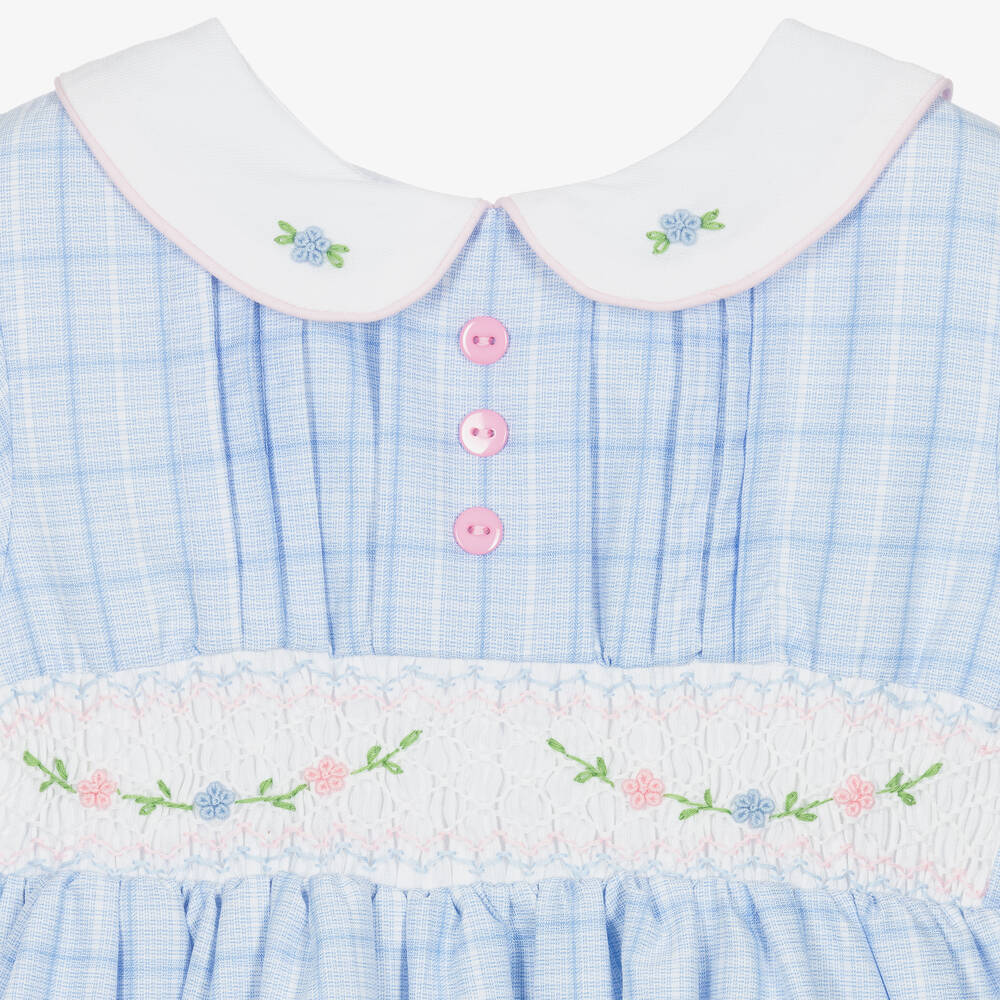 Beau KiD-Girls Blue Smocked Cotton Dress | Childrensalon Outlet