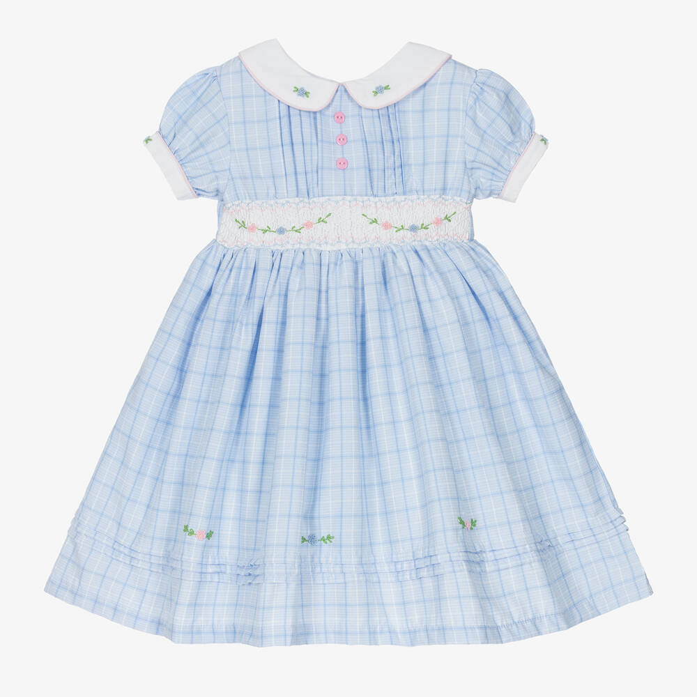 Beau KiD-Girls Blue Smocked Cotton Dress | Childrensalon Outlet