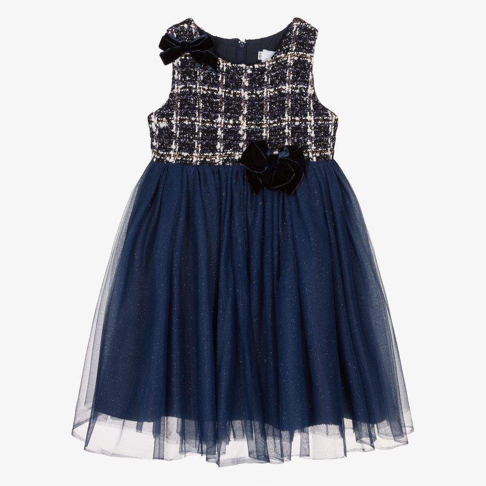 Beau KiD - Girls Blue Tweed & Tulle Dress | Childrensalon